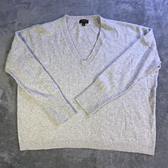 J Crew Sweater XL Gray 100% Cashmere V Neck Pullover Soft Luxurious Knit - Picture 1 of 8